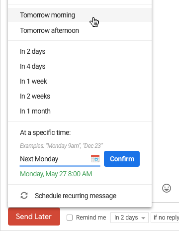Screenshot of Boomerang for Gmail