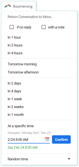 Gmail Snooze Menu