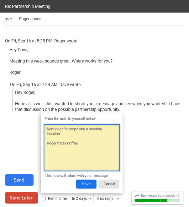 Boomerang for Gmail Notes