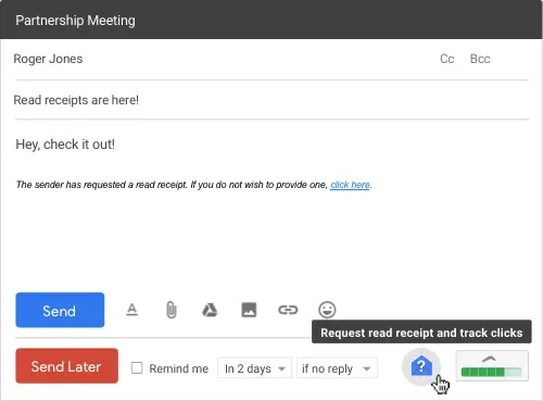 Screenshot showing how to insert a read receipt